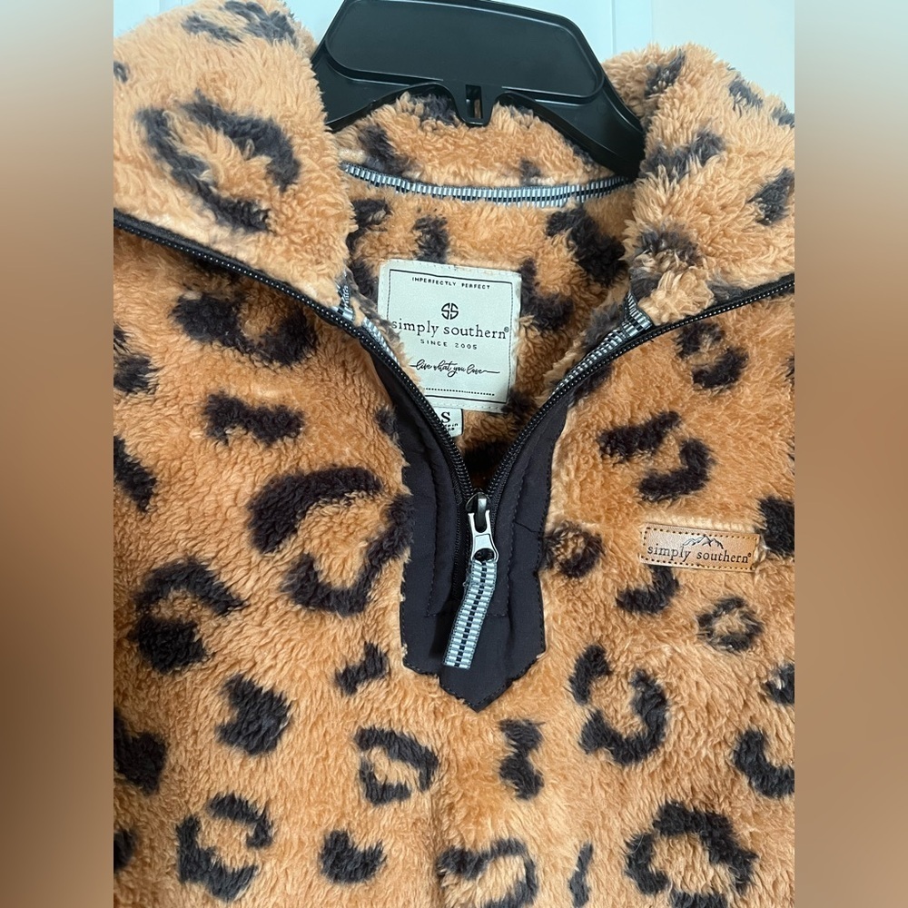 Simply Southern Leopard Animal Print 1/4 Zip Sherpa Pullover, Women’s Sz S - Picture 6 of 9